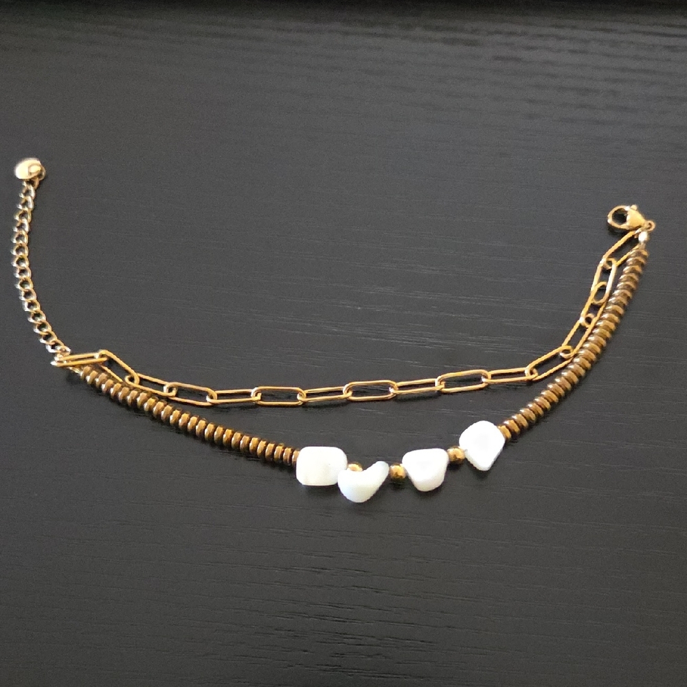 Stainless Steel Vacation White Beaded Bracelet